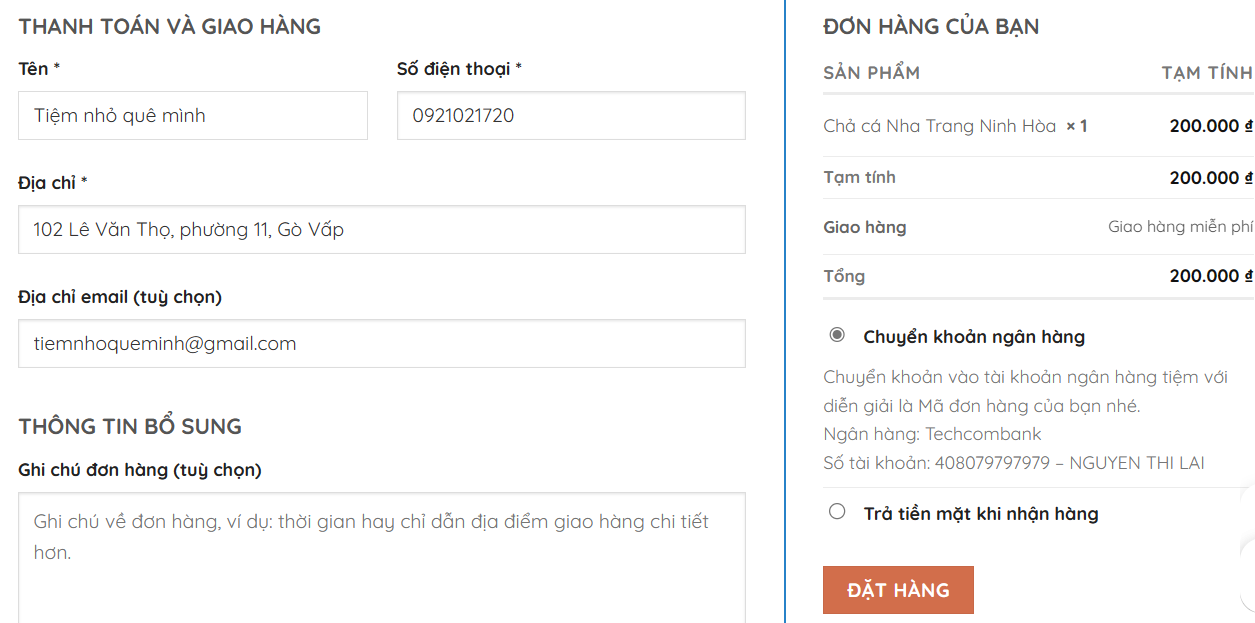 Thanh toán và giao hàng